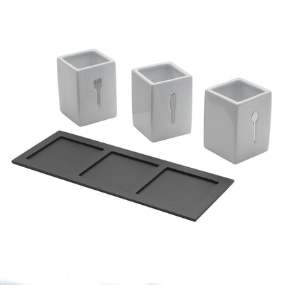 3 Piece Flatware Caddy with Wood Tray