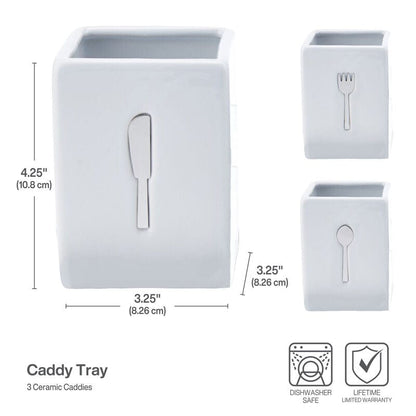 3 Piece Flatware Caddy with Wood Tray