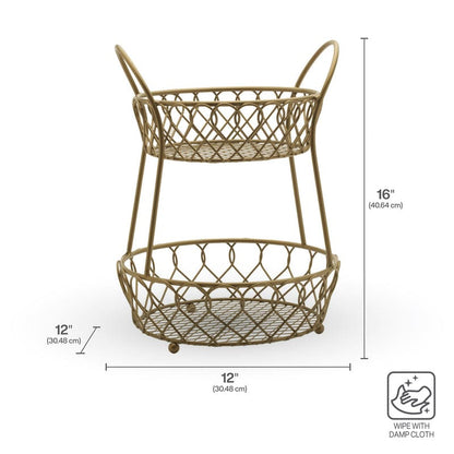 Lattice 2 Tier Matte Gold Countertop Basket