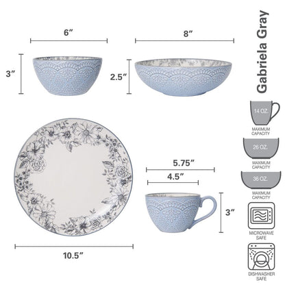 Gabriela Gray 16 Piece Dinnerware Set, Service for 4
