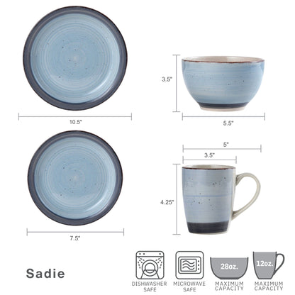 Sadie Blue 16 Piece Dinnerware Set, Service for 4