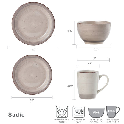 Sadie Cream 16 Piece Dinnerware Set, Service for 4