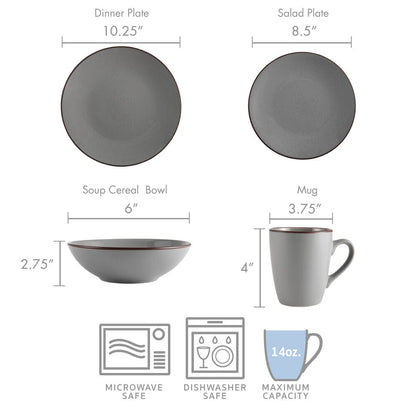 Pierce Gray 16 Piece Dinnerware Set, Service for 4