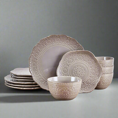 Chateau Smoke 12 Piece Dinnerware Set, Service for 4