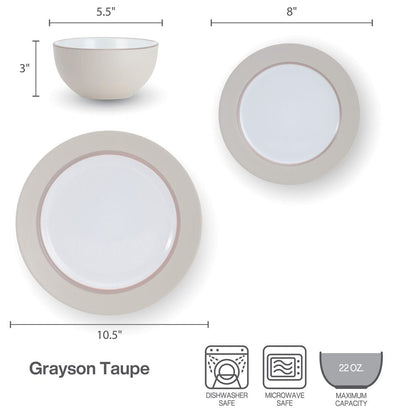 Grayson Taupe 12 Piece Dinnerware Set, Service for 4