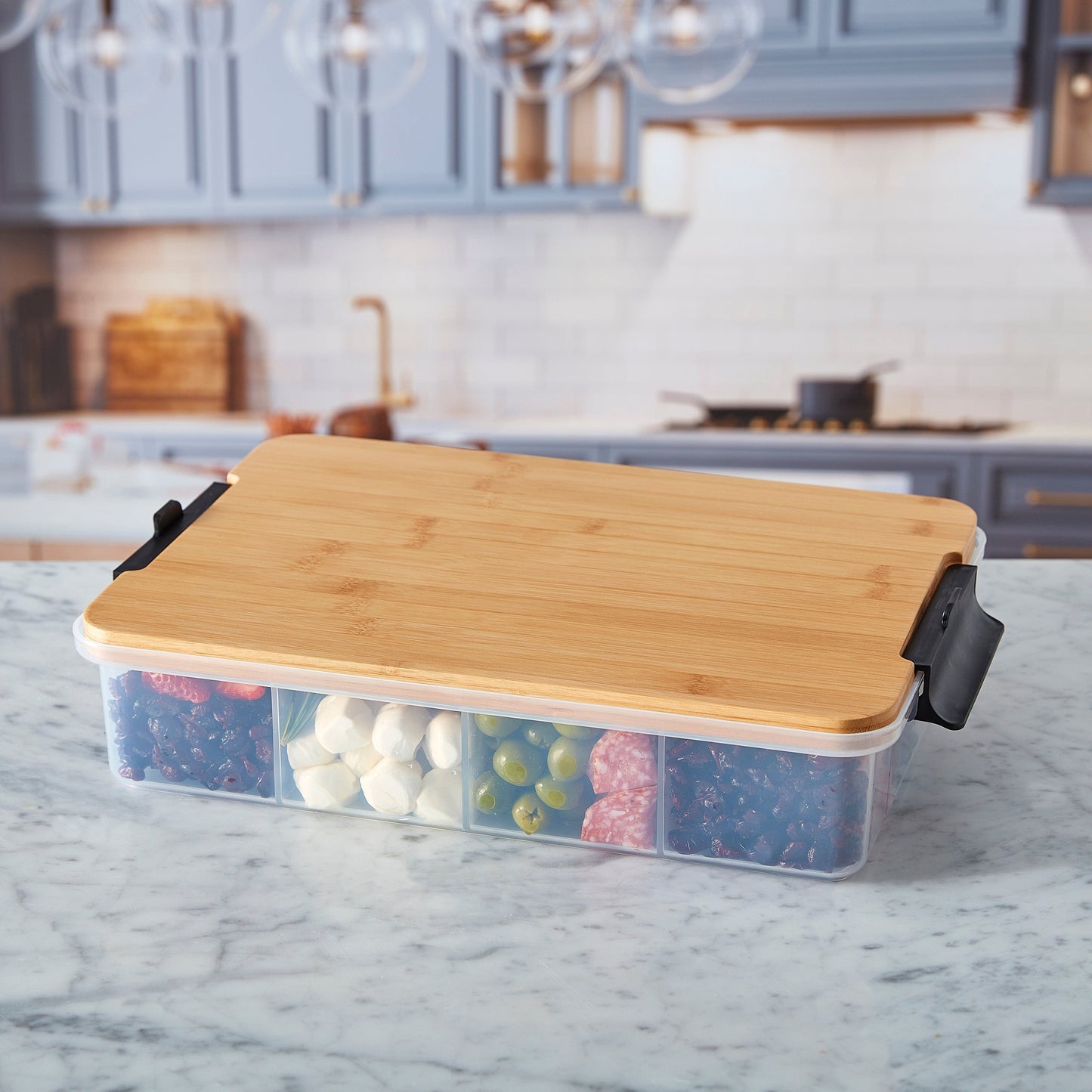 Farberware Build-A-Board ™ Snacklebox Locking Cutting Board Lid, Portable Charcuterie Storage with Compartments 11x16