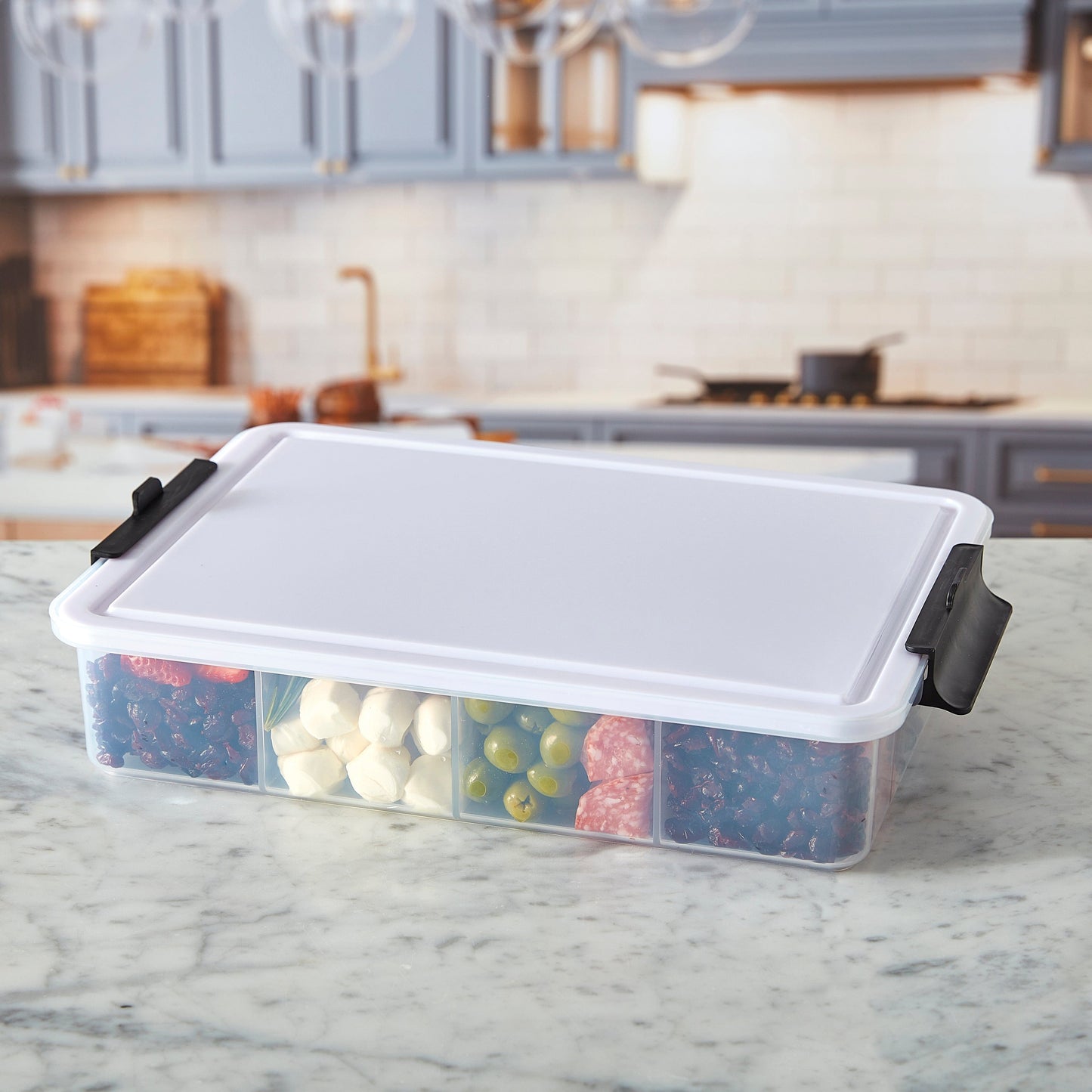 Farberware Build-A-Board ™ Snacklebox Locking Cutting Board Lid, Portable Charcuterie Storage with Compartments 11x16