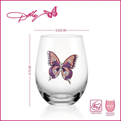 Dolly Parton Jeweled Mosaic Set of 2 Stemless Wine Glasses