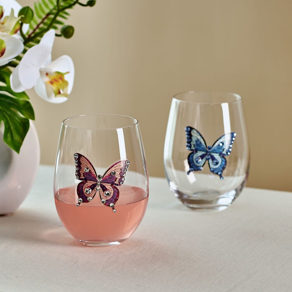 Dolly Parton Jeweled Mosaic Set of 2 Stemless Wine Glasses