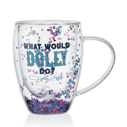 Dolly Parton Confetti Set of 2 Double Wall Glass Mugs