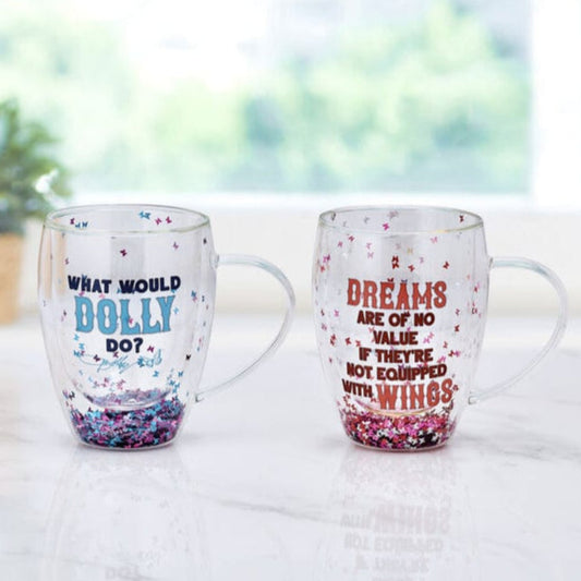 Dolly Parton Confetti Set of 2 Double Wall Glass Mugs