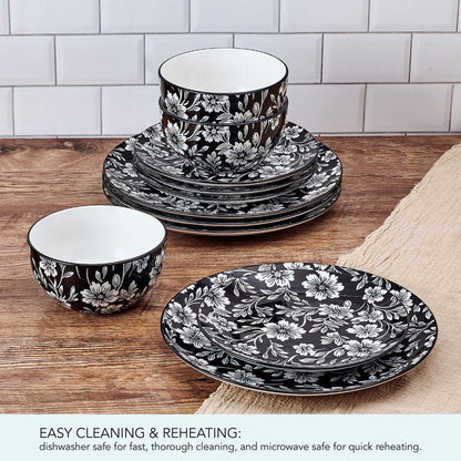 Midnight Blooms 12 Piece Dinnerware Set, Service for 4