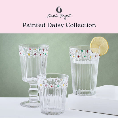 Darbie Angell Painted Daisy Set of 4 Highball Glasses