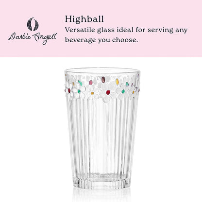 Darbie Angell Painted Daisy Set of 4 Highball Glasses