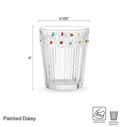 Darbie Angell Painted Daisy Set of 4 Double Old Fashioned Glasses