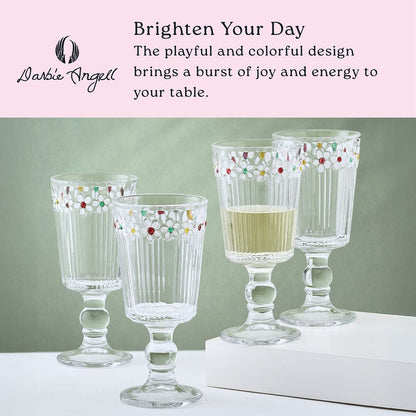 Darbie Angell Painted Daisy Set of 4 Goblets