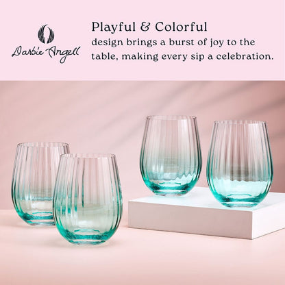 Darbie Angell Good Day Teal Set of 4 Stemless Wine Glasses