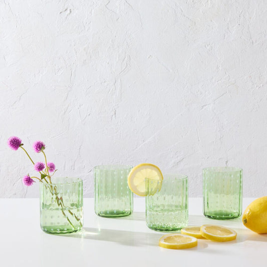 Darbie Angell Dappled Clouds Seafoam Set of 4 Double Old Fashioned Glasses