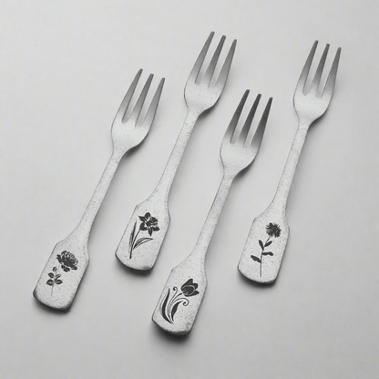 Matte Floral Set of 4 Appetizer Forks