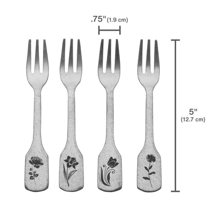Matte Floral Set of 4 Appetizer Forks