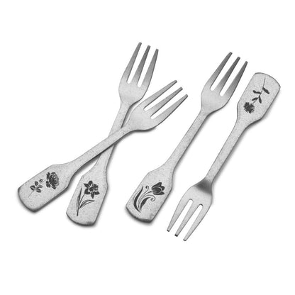 Matte Floral Set of 4 Appetizer Forks