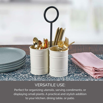 White Flatware Metal Storage Caddy