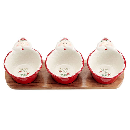 Winterberry® Set of 3 Santa Dip Bowls with Wood Base