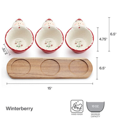 Winterberry® Set of 3 Santa Dip Bowls with Wood Base