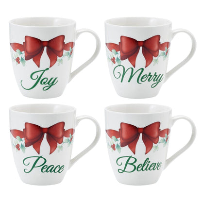 Winterberry® Set of 4 Red Ribbon Sentiment Mugs