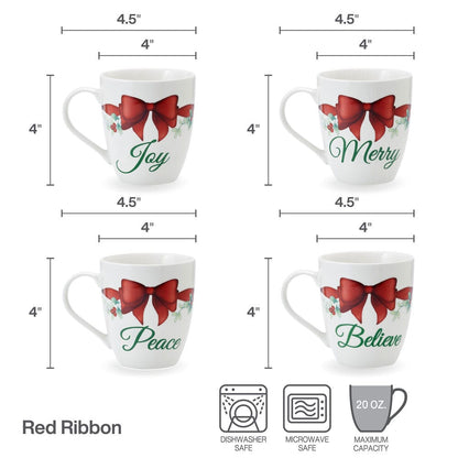 Winterberry® Set of 4 Red Ribbon Sentiment Mugs