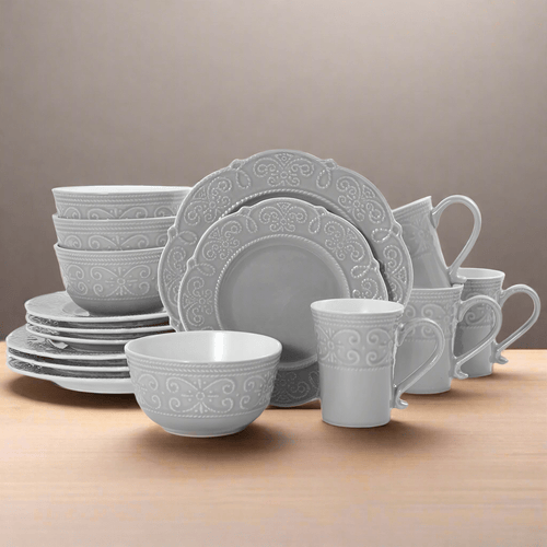 Abby Gray 16 Piece Dinnerware Set, Service for 4
