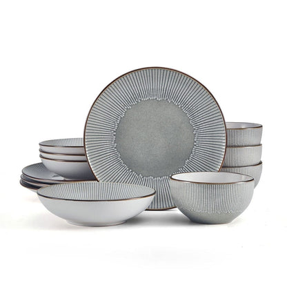 Arlie Gray 12 Piece Pasta Dinnerware Set, Service for 4