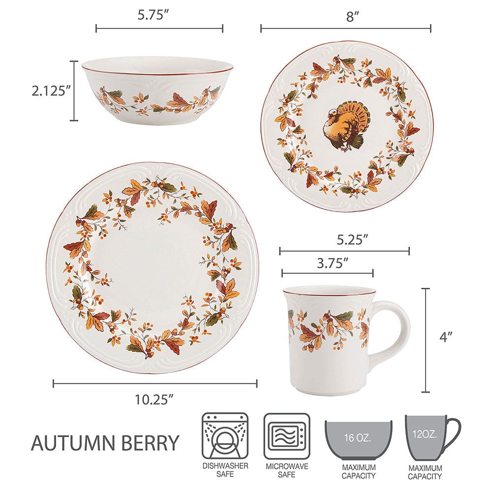 Autumn Berry 16 Piece Dinnerware Set, Service for 4