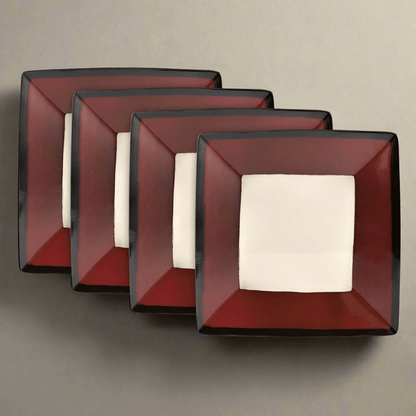 Belmont Set of 4 Red Square Dinner Plates