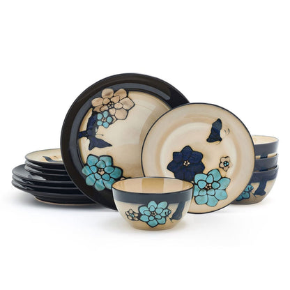 Painted Butterfly Blue 12 Piece Dinnerware Set, Service for 4