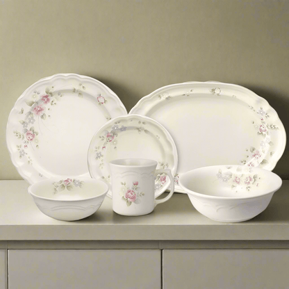 Tea Rose 32 Piece Dinnerware Set Service for 8 with Serveware