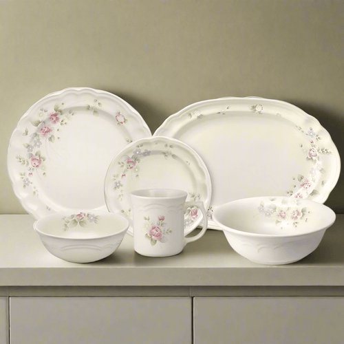 Tea Rose 32 Piece Dinnerware Set Service for 8 with Serveware