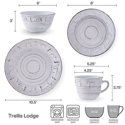 Trellis Lodge White 16 Piece Dinnerware Set, Service for 4