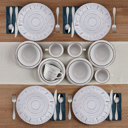 Trellis Lodge White 16 Piece Dinnerware Set, Service for 4
