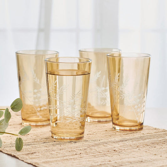 Fitz and Floyd Wildflower Highball Glasses Set of 4, Gold